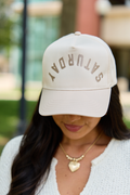 See You Saturday Khaki Embroidered Trucker Hat