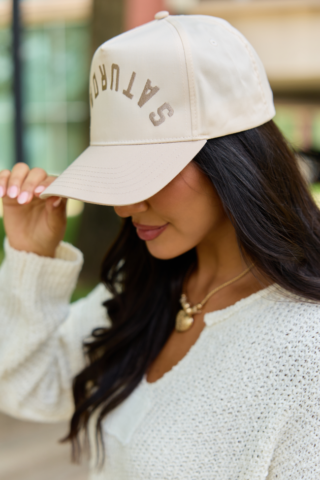 See You Saturday Khaki Embroidered Trucker Hat