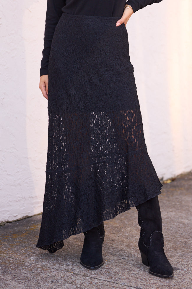 Selene Black Lace Asymmetric Maxi Skirt FINAL SALE
