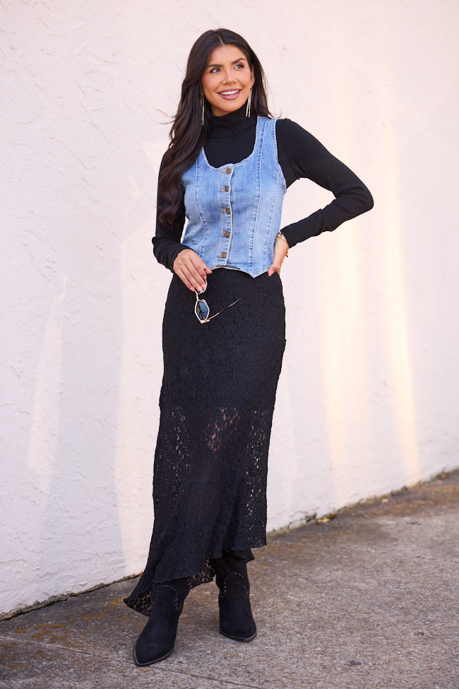 Selene Black Lace Asymmetric Maxi Skirt FINAL SALE