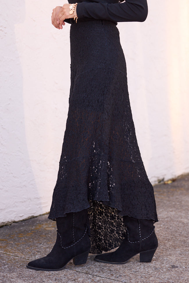 Selene Black Lace Asymmetric Maxi Skirt FINAL SALE