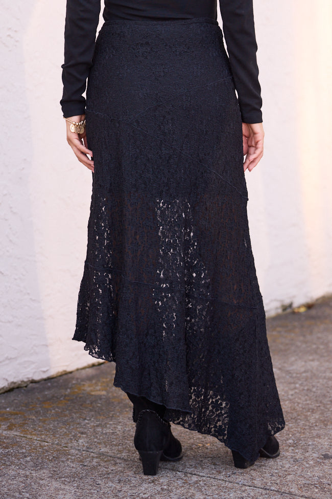 Selene Black Lace Asymmetric Maxi Skirt FINAL SALE