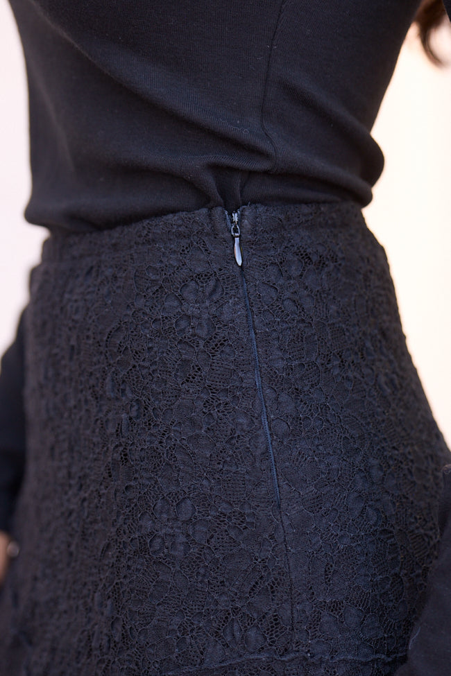 Selene Black Lace Asymmetric Maxi Skirt FINAL SALE