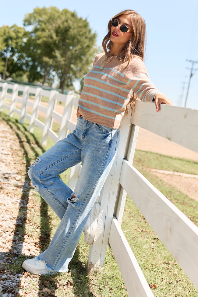 Serenity Striped Brown and Blue Pullover Sweater