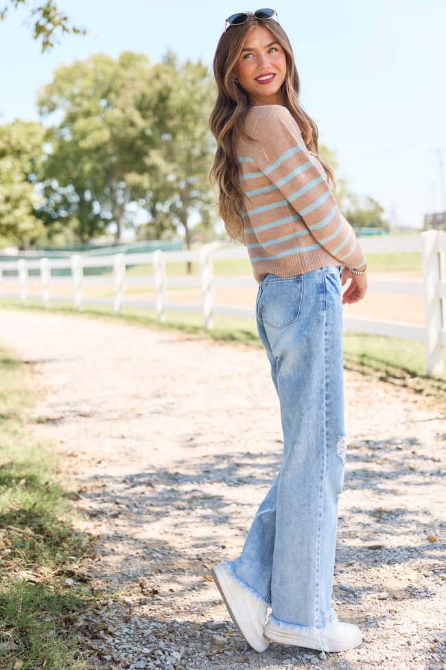 Serenity Striped Brown and Blue Pullover Sweater