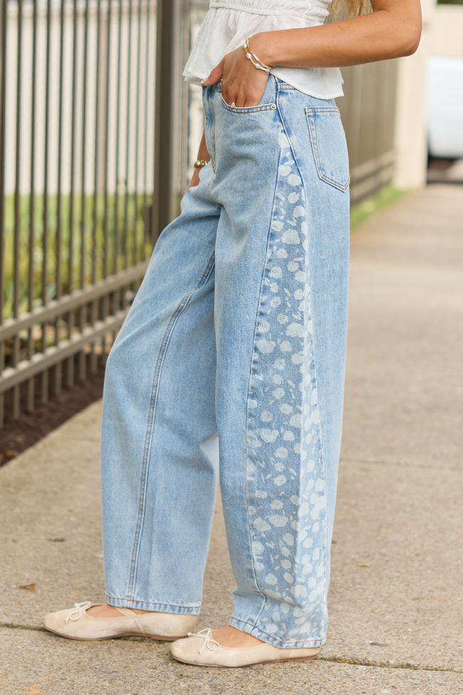 Sevyn Floral Barrel Print Jeans Light Wash