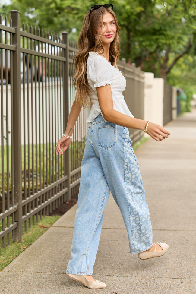 Sevyn Floral Barrel Print Jeans Light Wash