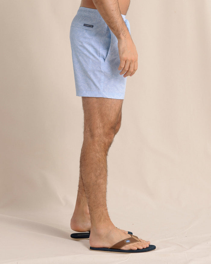 The side view of the Southern Tide Shark Bait Swim Trunk by Southern Tide - Cerulean
