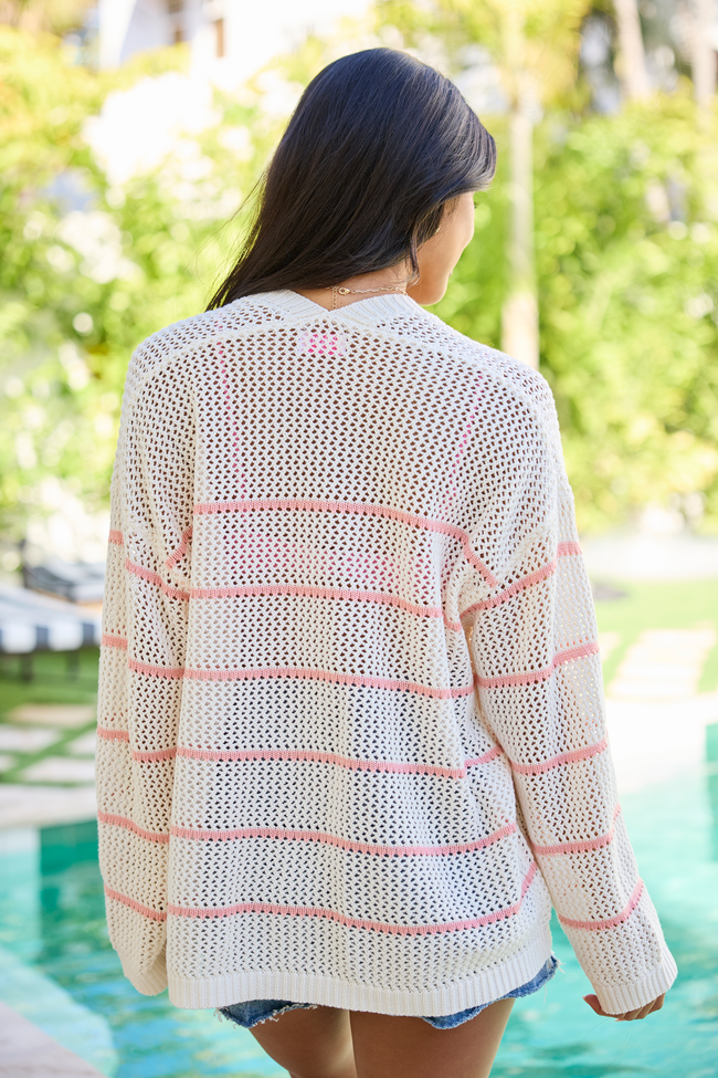 Shay White And Pink Stripe Cardigan FINAL SALE