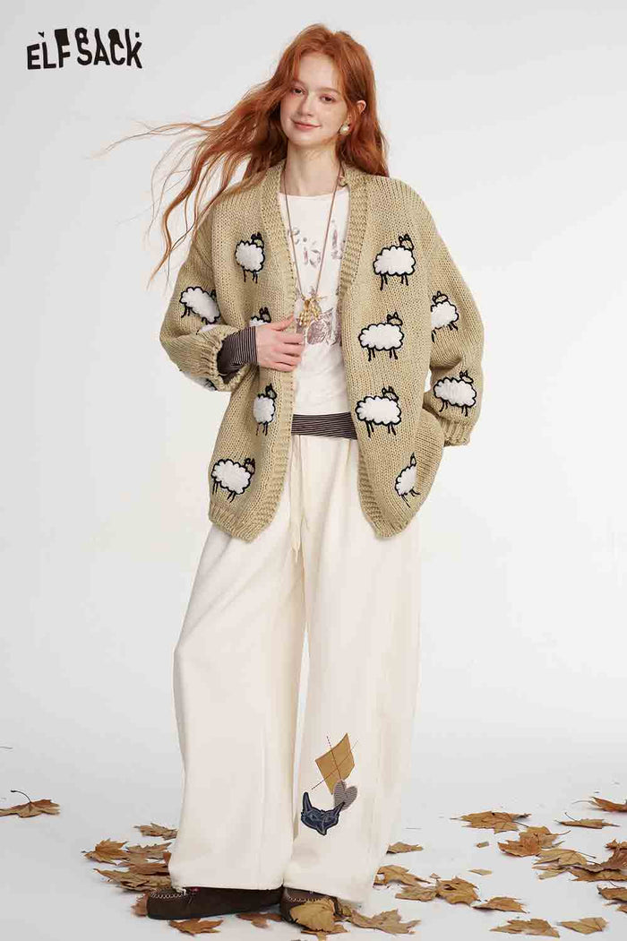 Sheep Print Loose Knit Cardigan