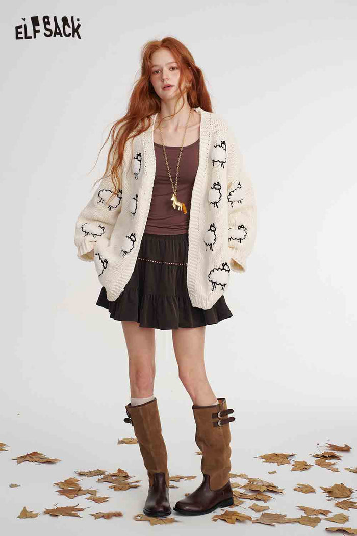 Sheep Print Loose Knit Cardigan
