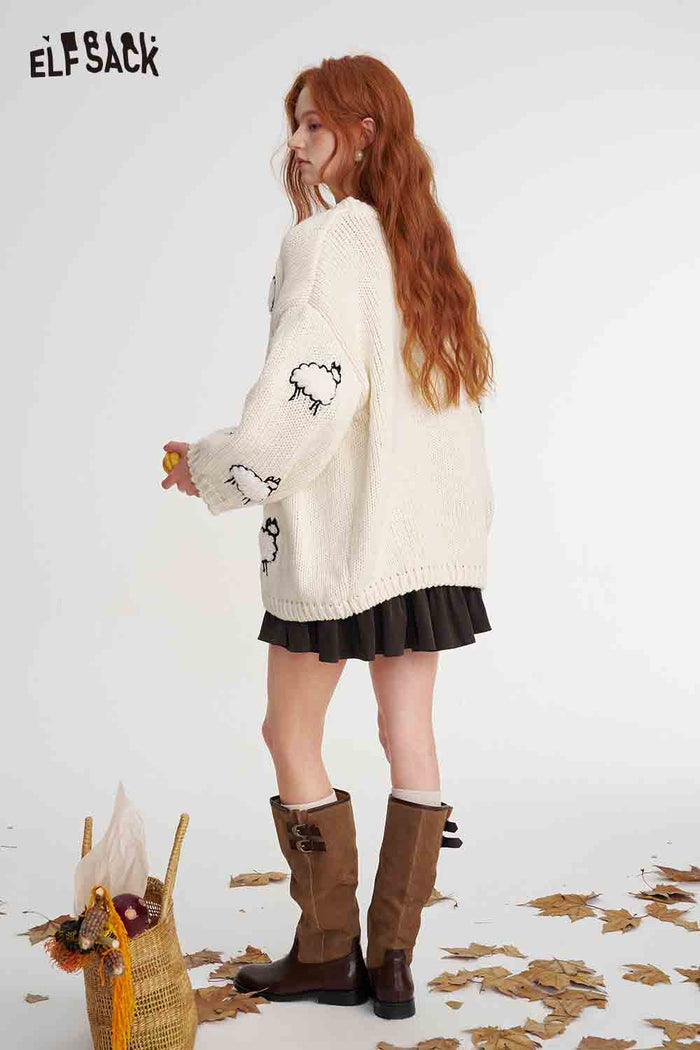 Sheep Print Loose Knit Cardigan