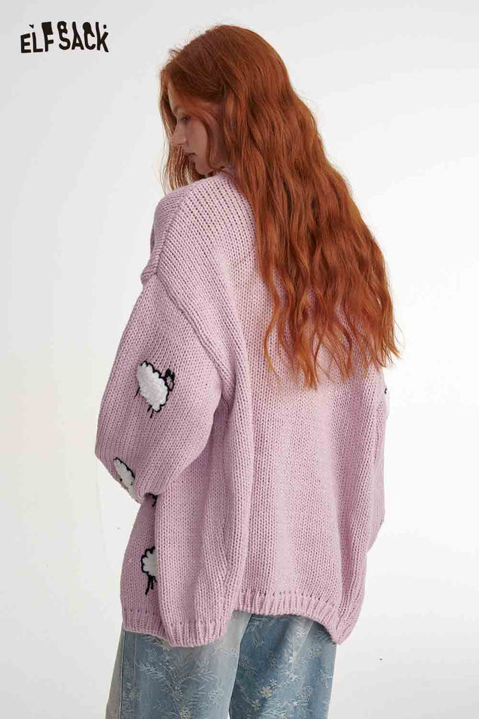 Sheep Print Loose Knit Cardigan