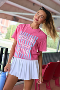 Sideline Social Club Striped Pink Graphic Tee