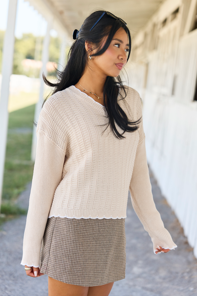 Simply Refined Cream Textured V-Neck Sweater