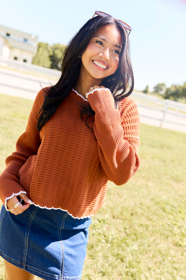 Simply Refined Rust Textured V-Neck Sweater