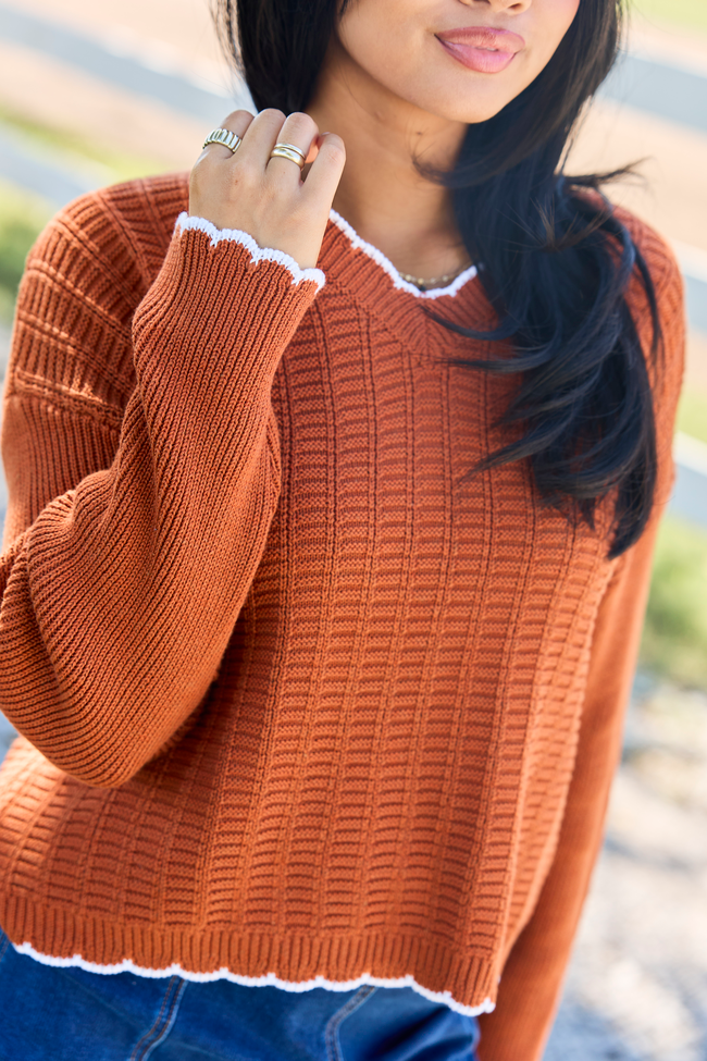 Simply Refined Rust Textured V-Neck Sweater