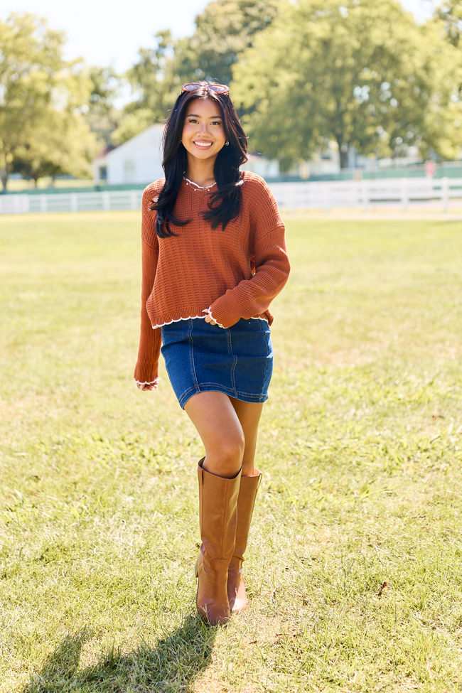 Simply Refined Rust Textured V-Neck Sweater