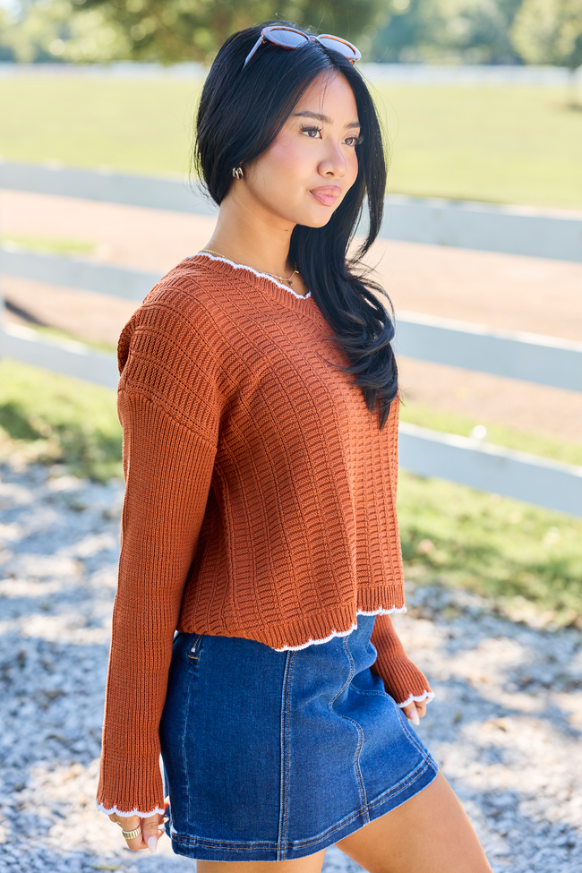 Simply Refined Rust Textured V-Neck Sweater