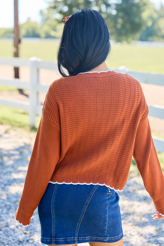 Simply Refined Rust Textured V-Neck Sweater