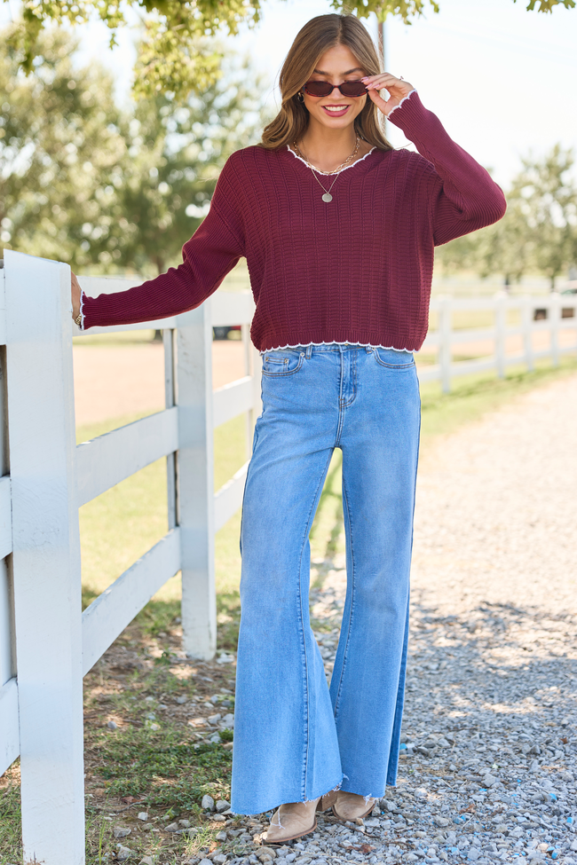 Simply Refined Wine Textured V-Neck Sweater