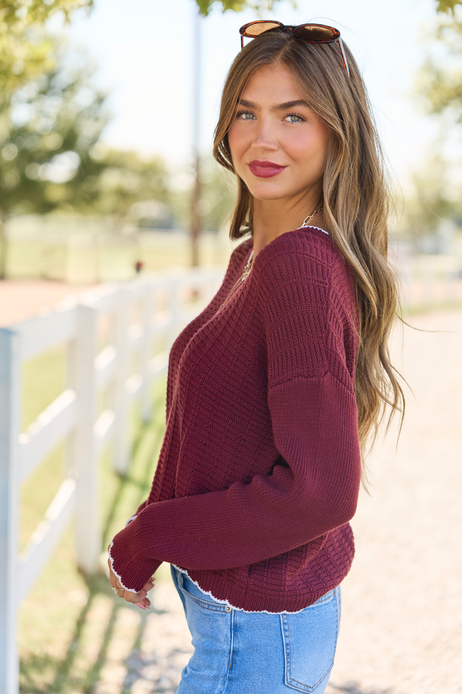 Simply Refined Wine Textured V-Neck Sweater