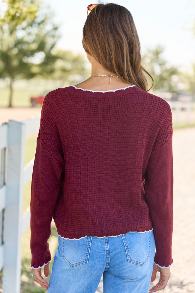Simply Refined Wine Textured V-Neck Sweater