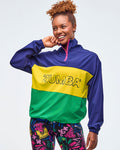 Dark Blue/Green # Sizzlin' Half-Zip Oversized Pullover Jacket