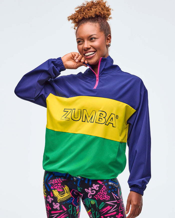 Dark Blue/Green # Sizzlin' Half-Zip Oversized Pullover Jacket