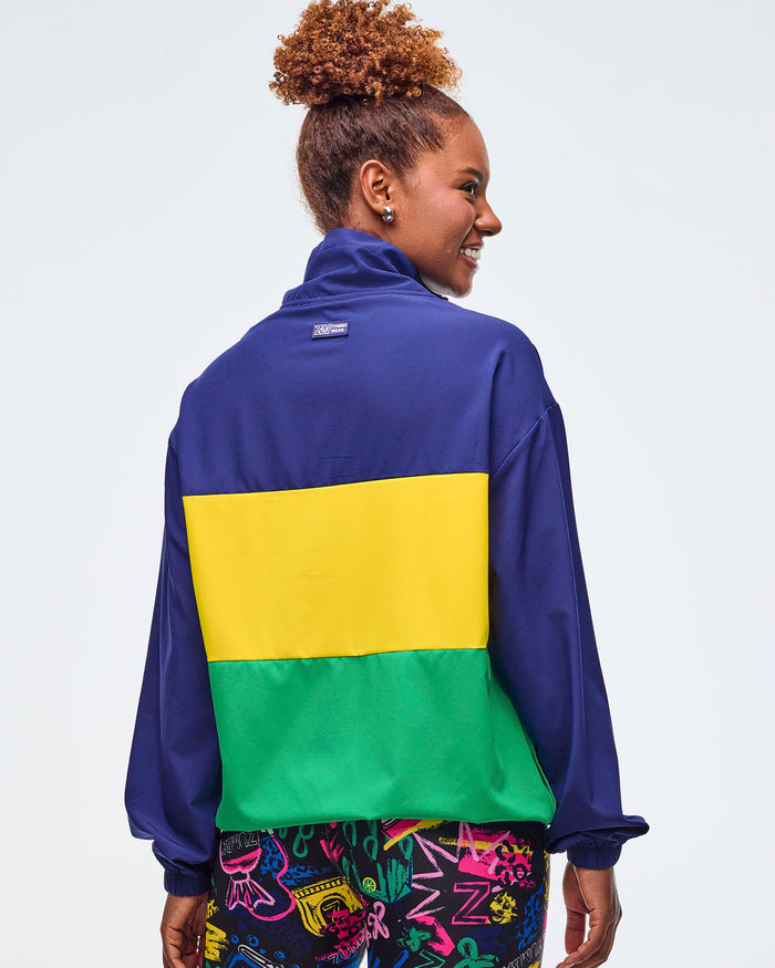 Dark Blue/Green # Sizzlin' Half-Zip Oversized Pullover Jacket