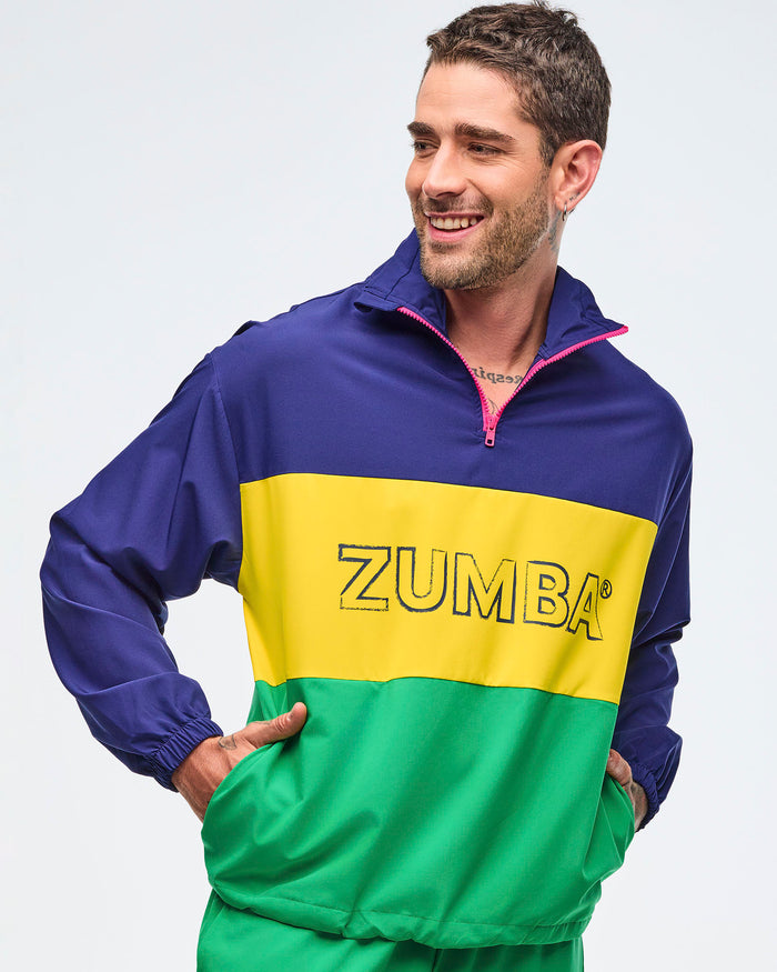 Dark Blue/Green # Sizzlin' Half-Zip Oversized Pullover Jacket