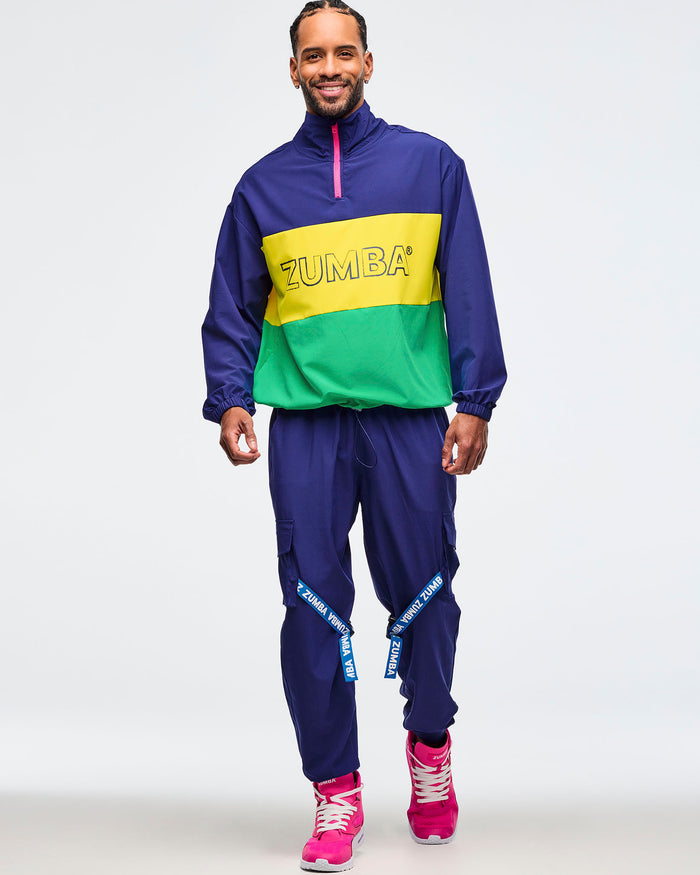 Dark Blue/Green # Sizzlin' Half-Zip Oversized Pullover Jacket