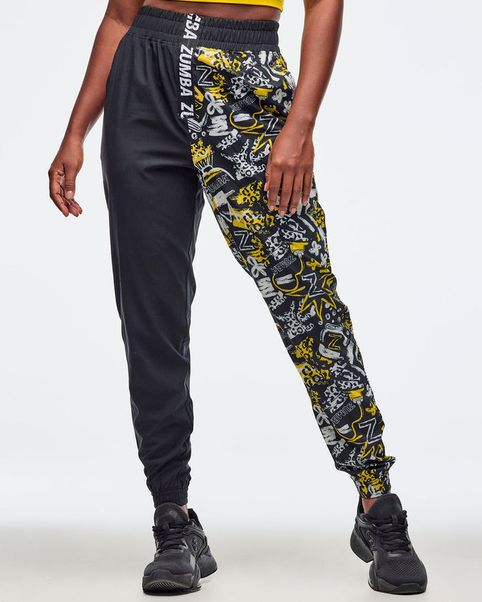Black/Yellow # Sizzlin' High Waisted Zip Front Track Pants