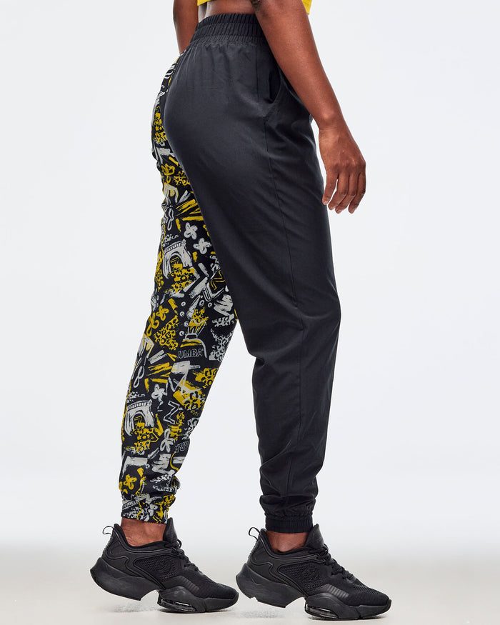 Black/Yellow # Sizzlin' High Waisted Zip Front Track Pants
