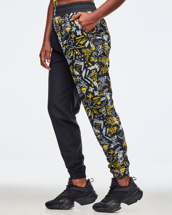 Black/Yellow # Sizzlin' High Waisted Zip Front Track Pants