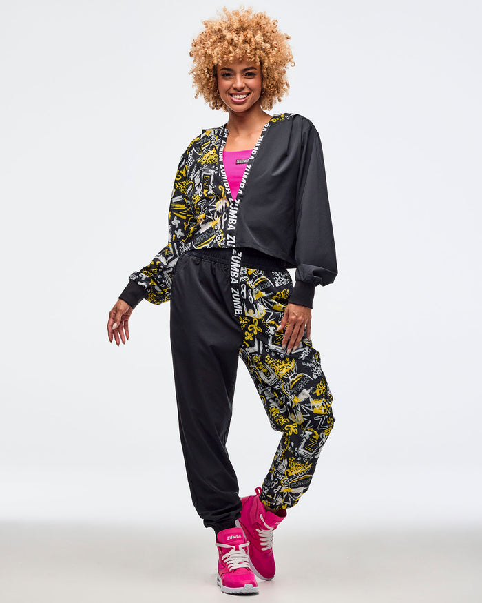 Black/Yellow # Sizzlin' High Waisted Zip Front Track Pants