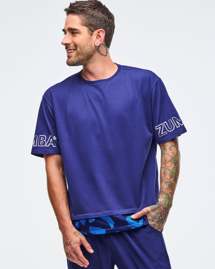 Soft Navy # Sizzlin' Men's Crew Neck Tee With Double Layered Hem