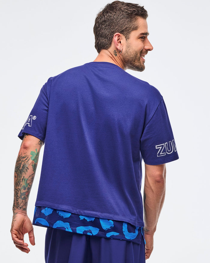 Soft Navy # Sizzlin' Men's Crew Neck Tee With Double Layered Hem