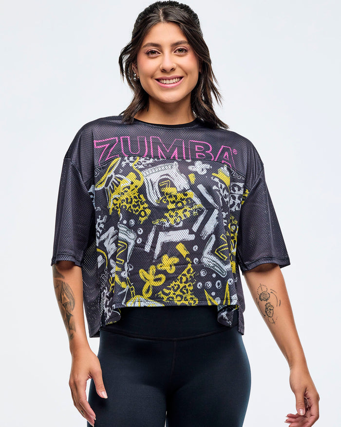 Black/Yellow # Sizzlin' Mesh Boxy Crop Top