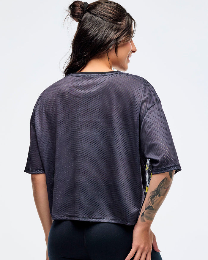 Black/Yellow # Sizzlin' Mesh Boxy Crop Top