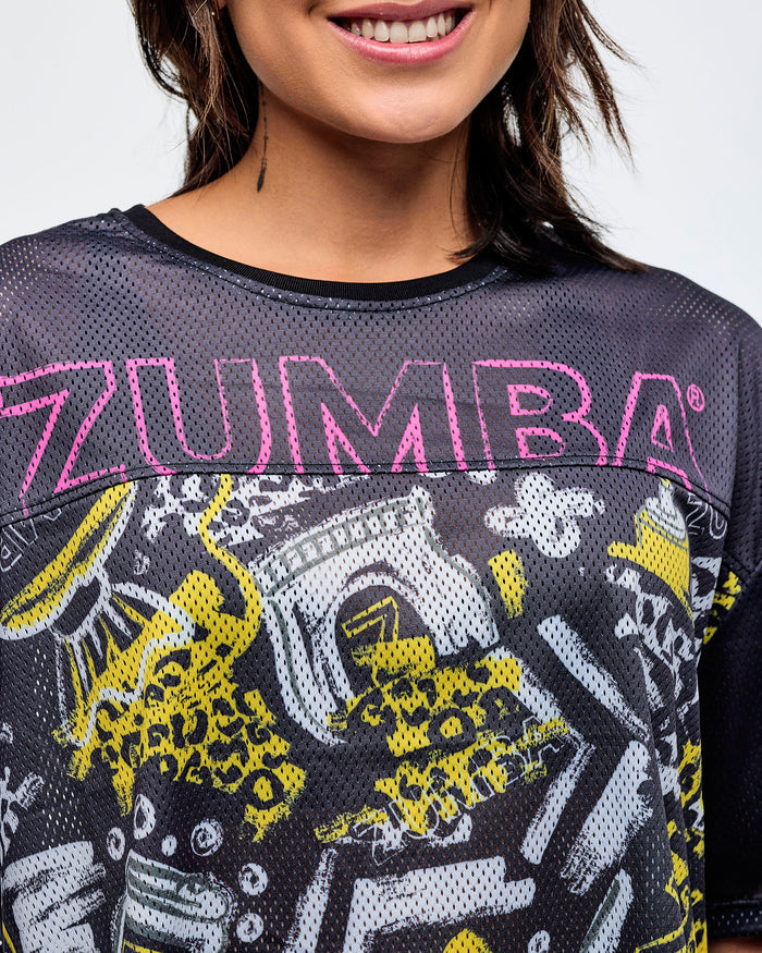 Black/Yellow # Sizzlin' Mesh Boxy Crop Top