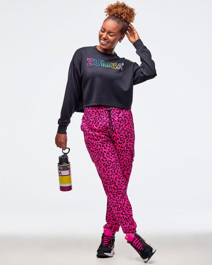 Bold Black # Sizzlin' Modal Long Sleeve Oversized Crop Top