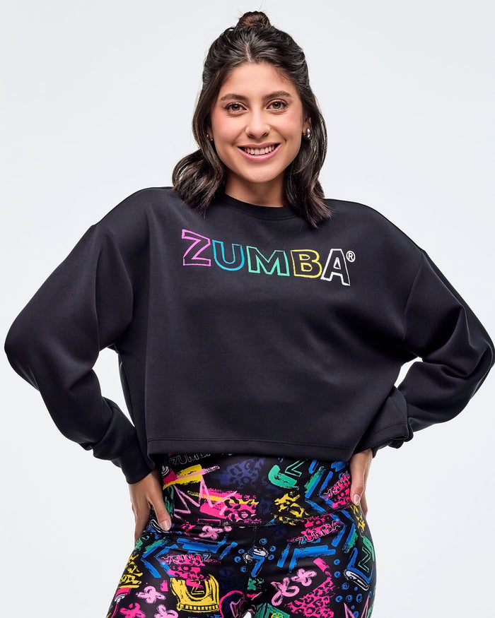 Bold Black # Sizzlin' Modal Long Sleeve Oversized Crop Top