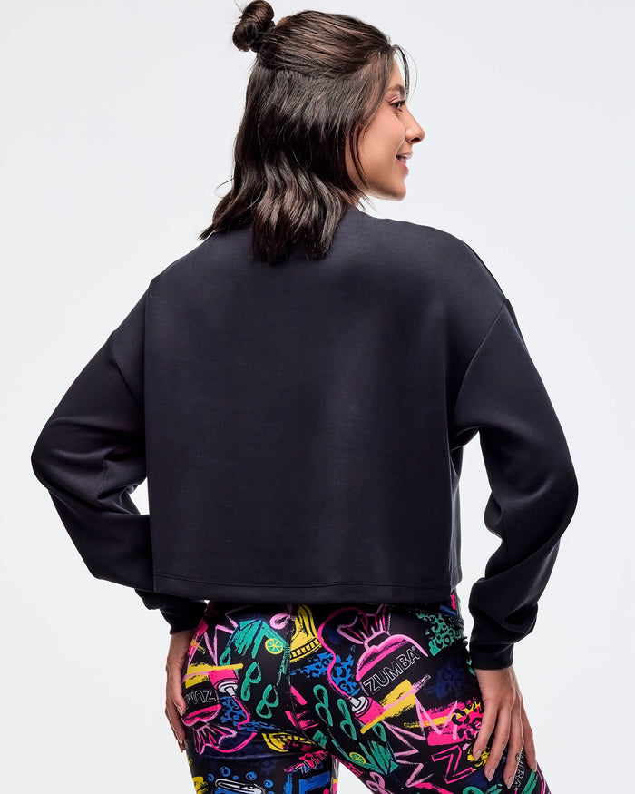 Bold Black # Sizzlin' Modal Long Sleeve Oversized Crop Top