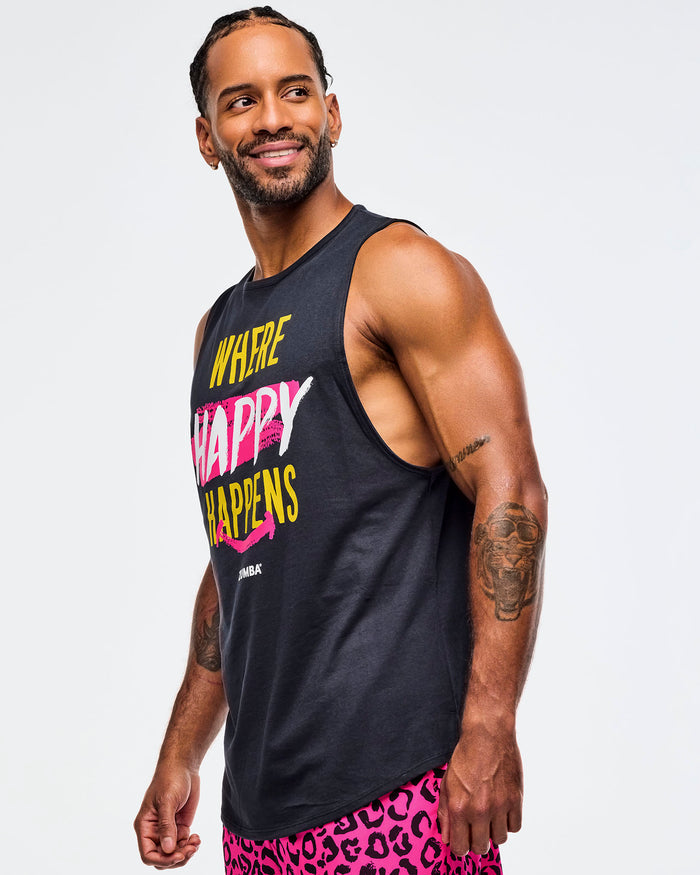Bold Black # Sizzlin' Muscle Tank With Round Hem