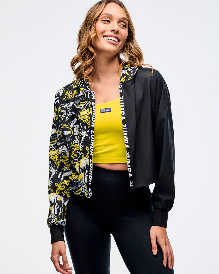 Black/Yellow # Sizzlin' Woven Zip-Up Hoodie