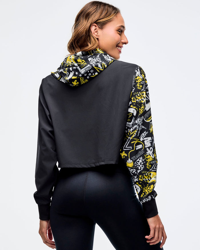 Black/Yellow # Sizzlin' Woven Zip-Up Hoodie
