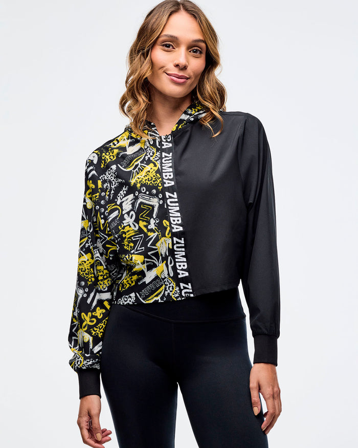 Black/Yellow # Sizzlin' Woven Zip-Up Hoodie