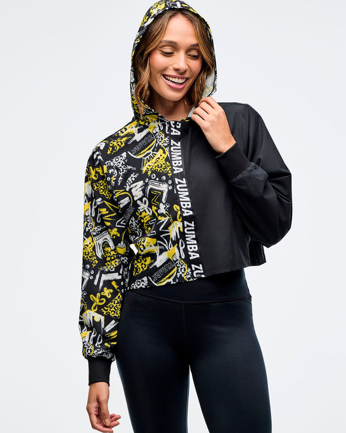 Black/Yellow # Sizzlin' Woven Zip-Up Hoodie