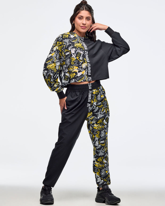 Black/Yellow # Sizzlin' Woven Zip-Up Hoodie